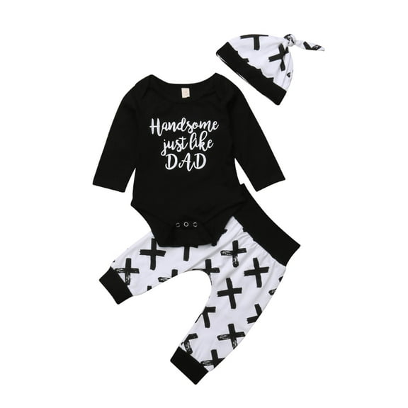Hirigin Newborn Baby Boy Clothes Outfit Set Long Sleeve Romper Jumpsuit Pants Leggings Hat Handsome Just Like Dad