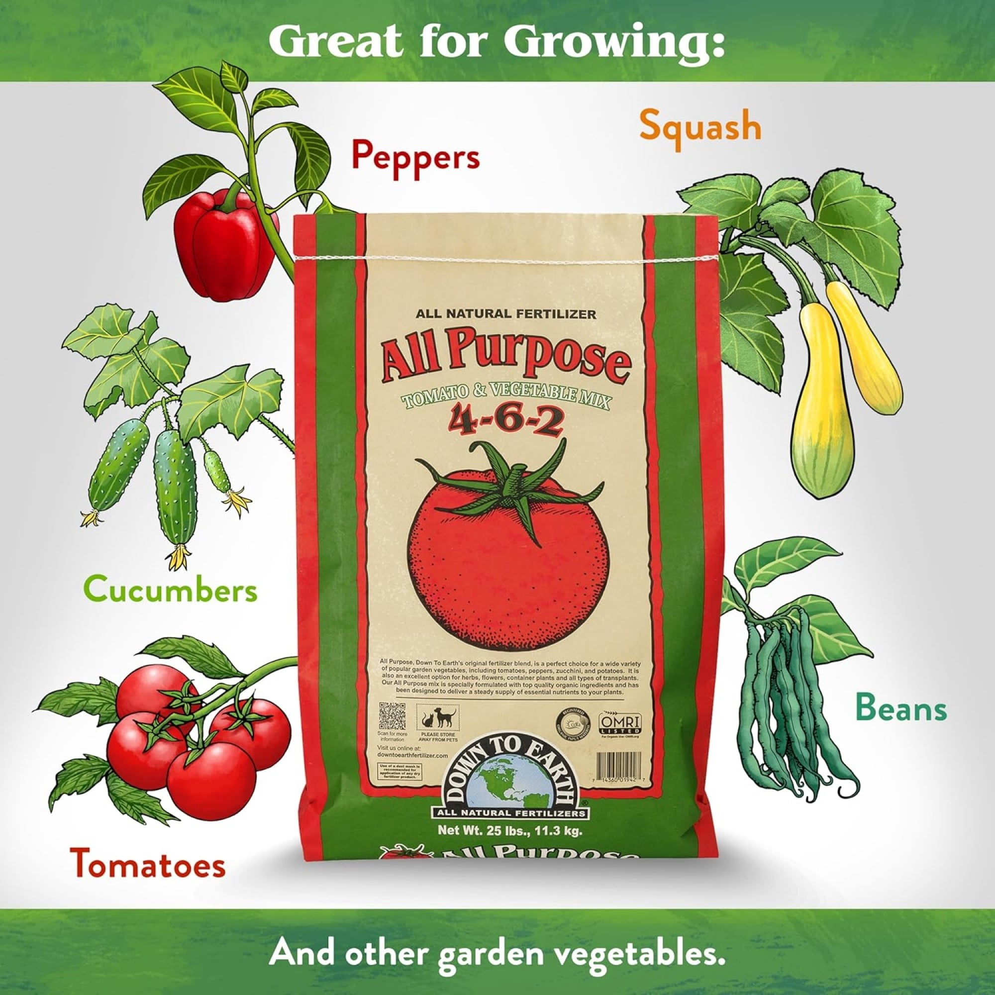 Down To Earth All Purpose Tomato & Vegetable Mix 4-6-2 Organic Plant Food, 40 lb Bag