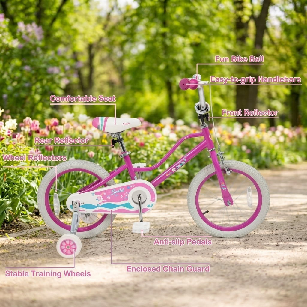 Redsmile Kids Bike 14 Inch for Boys Girls Ages 3-5 Years Old, Kids Bicycle with Adjustable Handlebar and Seat, Training-Ready Beginner Bike, 110 lb Capacity, Starlight Wave, Pink