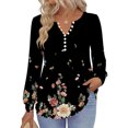 thumbnail image 2 of Stichou Henley Tops for Women Long Sleeve Loose Fit Floral Graphic Shirts Comfy Button Blouses Winter Trendy Tee Black S, 2 of 5