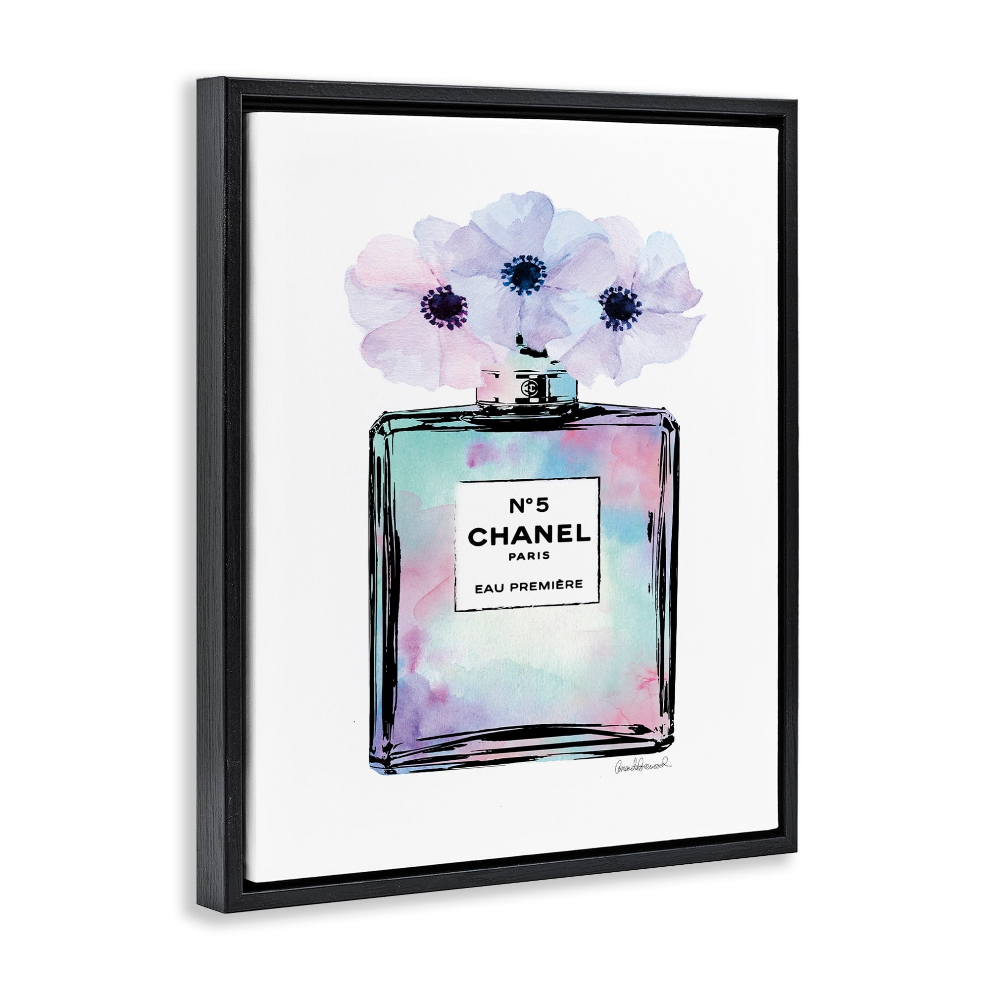 Stupell Industries Purple Flower Perfume Glam Fashion Design Jet Black Framed Floating Canvas Wall Art, 24x30, by Amanda Greenwood