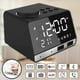 thumbnail image 2 of LED dual alarm clock mirror clock radio speaker for bathroom base wireless Bluetooth + USB port + FM black, 2 of 4