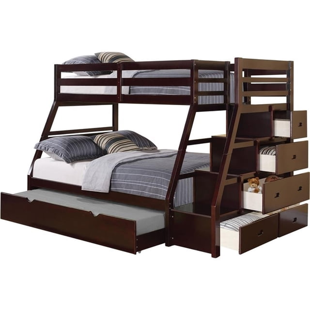 ACME Jason Lit Superposé en Bois Simple sur Double avec Rangement et Tiroir-Lit, Couleur Espresso