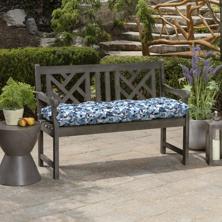 Arden Selections Outdoor Bench Cushion 18 x 48, Blue Garden Floral