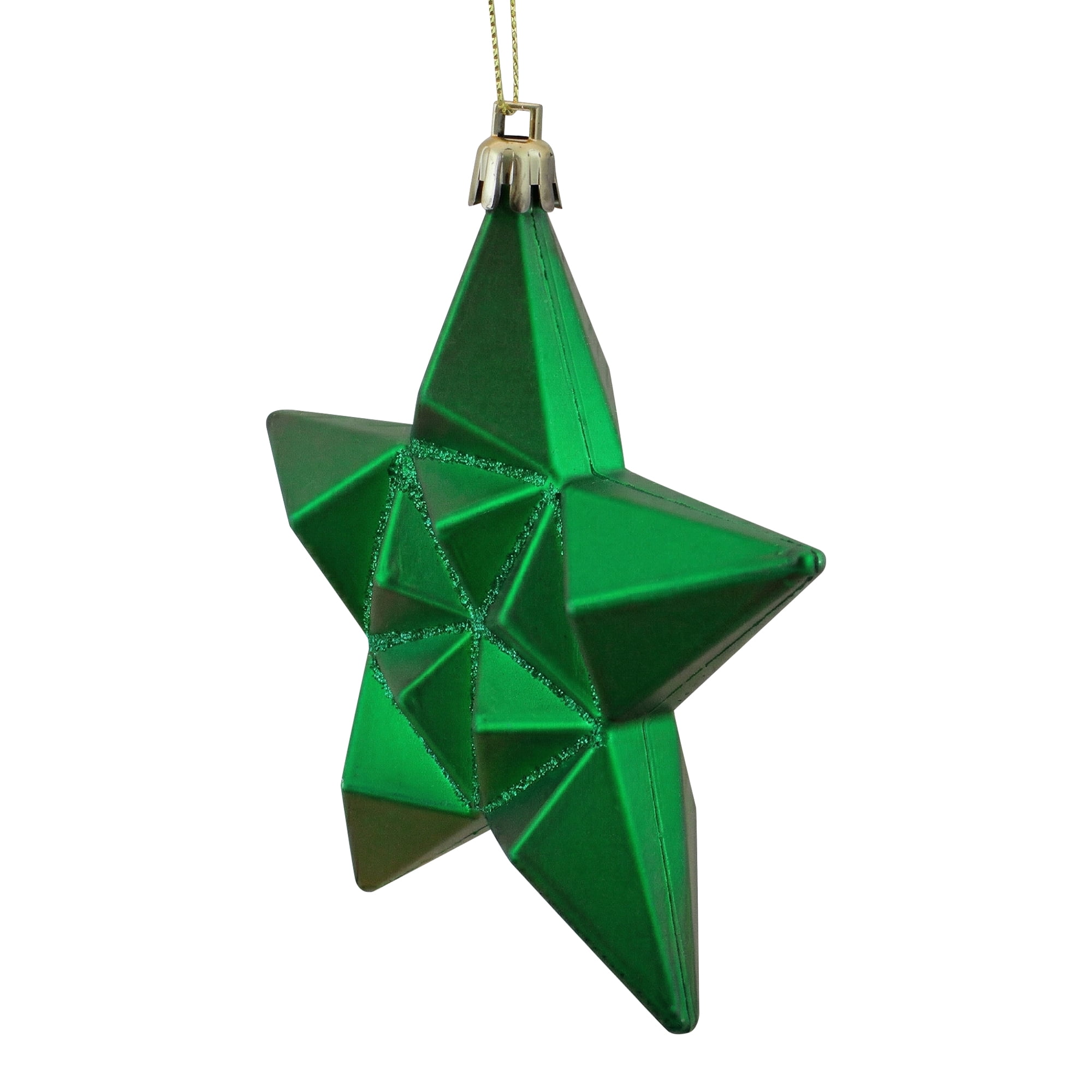DAK 12ct Matte Xmas Green and Gold Glittered Star Shatterproof Christmas Ornaments 5"