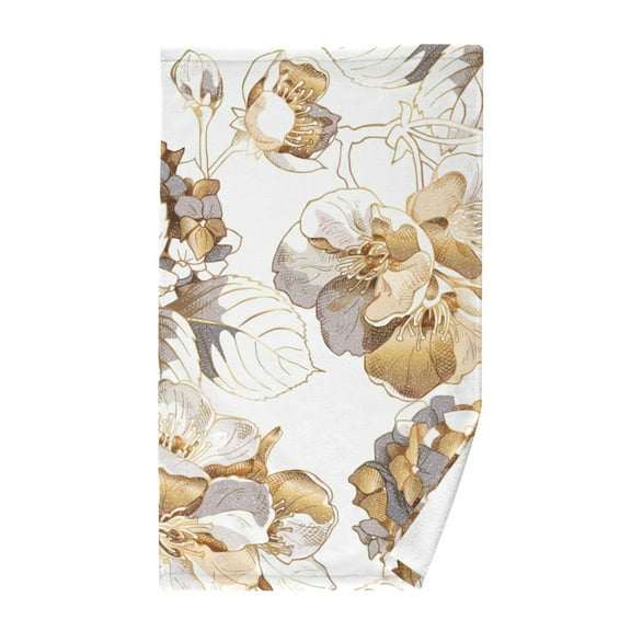 Golden Flowers Peony Cotton Face Towels Soft Hand Towel Absorbent Bathroom Towel for Kitchen Hotel Decoration