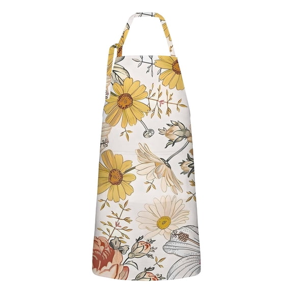 Pioneer Flower Floral Print Pattern Apron-Garden Aprons for Women with Pockets-Cotton Linen Waterproof Kitchen Cooking Gardening Aprons Adjustable for Kitchen,Cooking,BBQ and Salon 33x27 Inch
