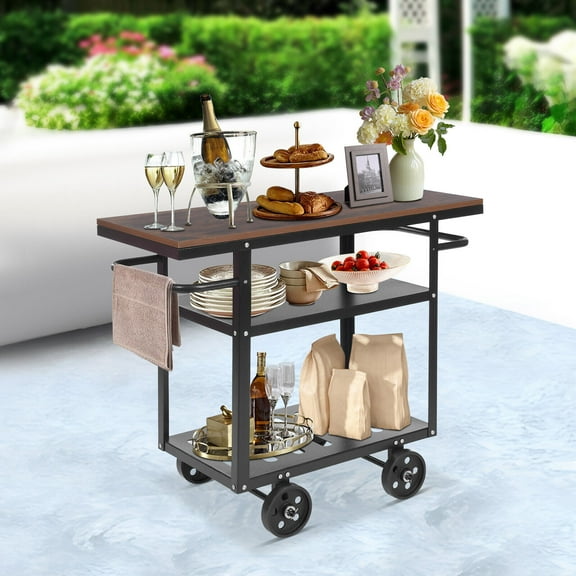 3 Tier Rolling Bar Cart Mobile Serving Cart Kitchen Storage Trolley Utility Cart