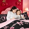thumbnail image 5 of meiyoeat Pink Bow Alphabet 7 Pieces Full Size Bedding Sets,Fashion Pearl Initial Aesthetic Full Size Bed in a Bag For Girl,Pink Reversible, 5 of 7