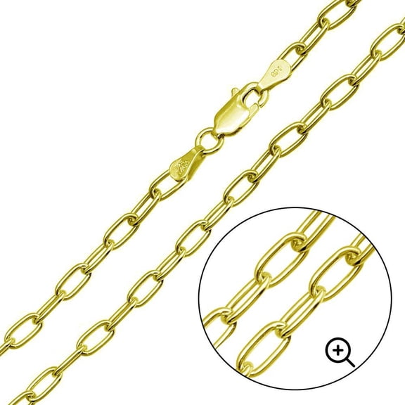 Gold Plated 925 Sterling Silver Oval Paperclip Link Chain 4mm Made in Italy 18" Jewelry Female