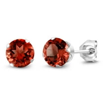 Gem Stone King 925 Sterling Silver Red Garnet Stud Earrings for Women Men | 1.30 Cttw | Gemstone Birthstone | Round 5MM