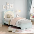 thumbnail image 3 of Yeshouse estructura de cama individual con luces LED y cabecero ajustable en forma de osito, tapizada en terciopelo, soporte de listones de madera, silenciosa y fácil de montar, ideal para niños, 3 of 8
