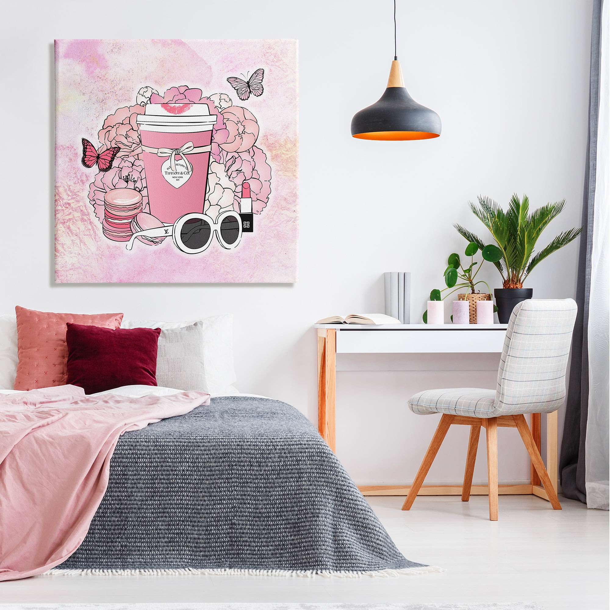 Stupell Industries Pink Glam Coffee & Accessories Botanical & Floral Painting Gallery Wrapped Canvas Art Print Wall Art, 36 x 36