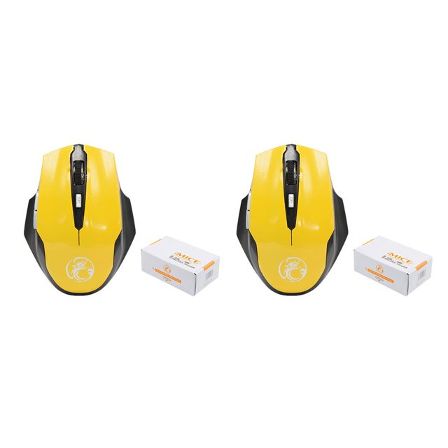 Sidaley Mini ratón inalámbrico E-1900 de 2,4 Ghz para ordenador, 1600 DPI, 6 botones, receptor óptico USB de 2,4G, ratón superfino para PC y amarillo 2piezas