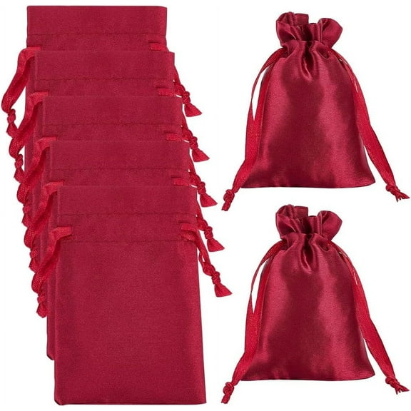 1Set Satin Cloth Jewelry Pouches Bags Drawstring Bags Rectangle Dark Red 9~10.2x7~18x0.15cm 30pcs