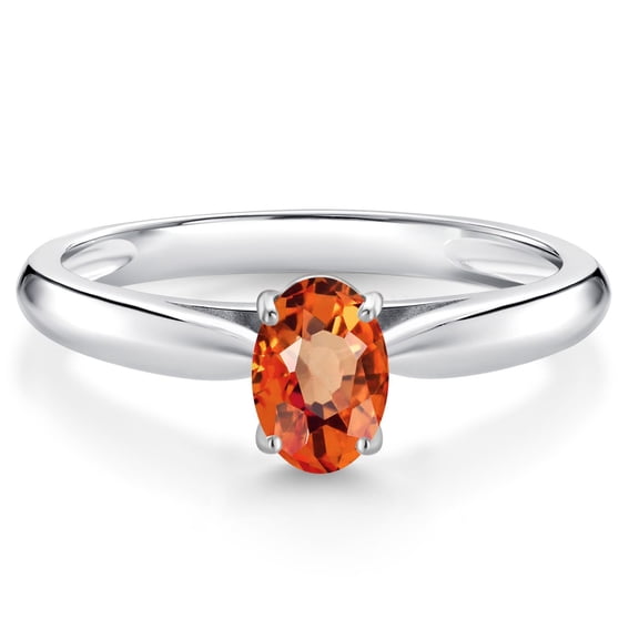 Gem Stone King 0.55 Ct Oval Orange Sapphire 10K White Gold Solitaire Engagement Ring