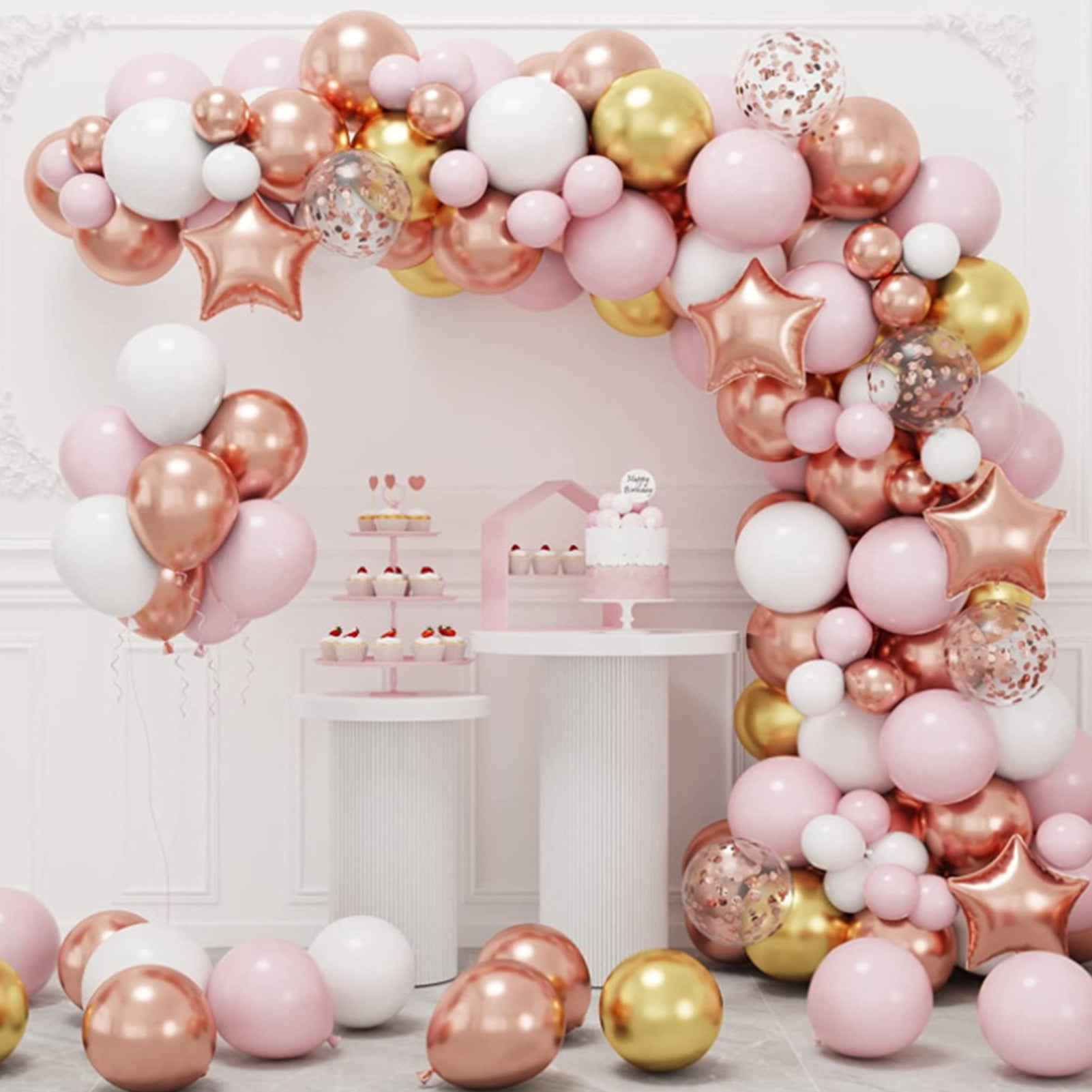 AYYUFE 140Pcs Balloons Arch Kit Rose Golden White Pink Cardioid Pentagram Balloon Garland Birthday Wedding Graduation Baby Shower Bridal Valentine's Day Party Decoration