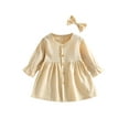 thumbnail image 1 of FOCUSNORM Tenues d'Automne 2 Pcs pour Filles Tout-Petits, Robe Boutonnée Col en V + Nœud pour Cheveux, 1 of 9