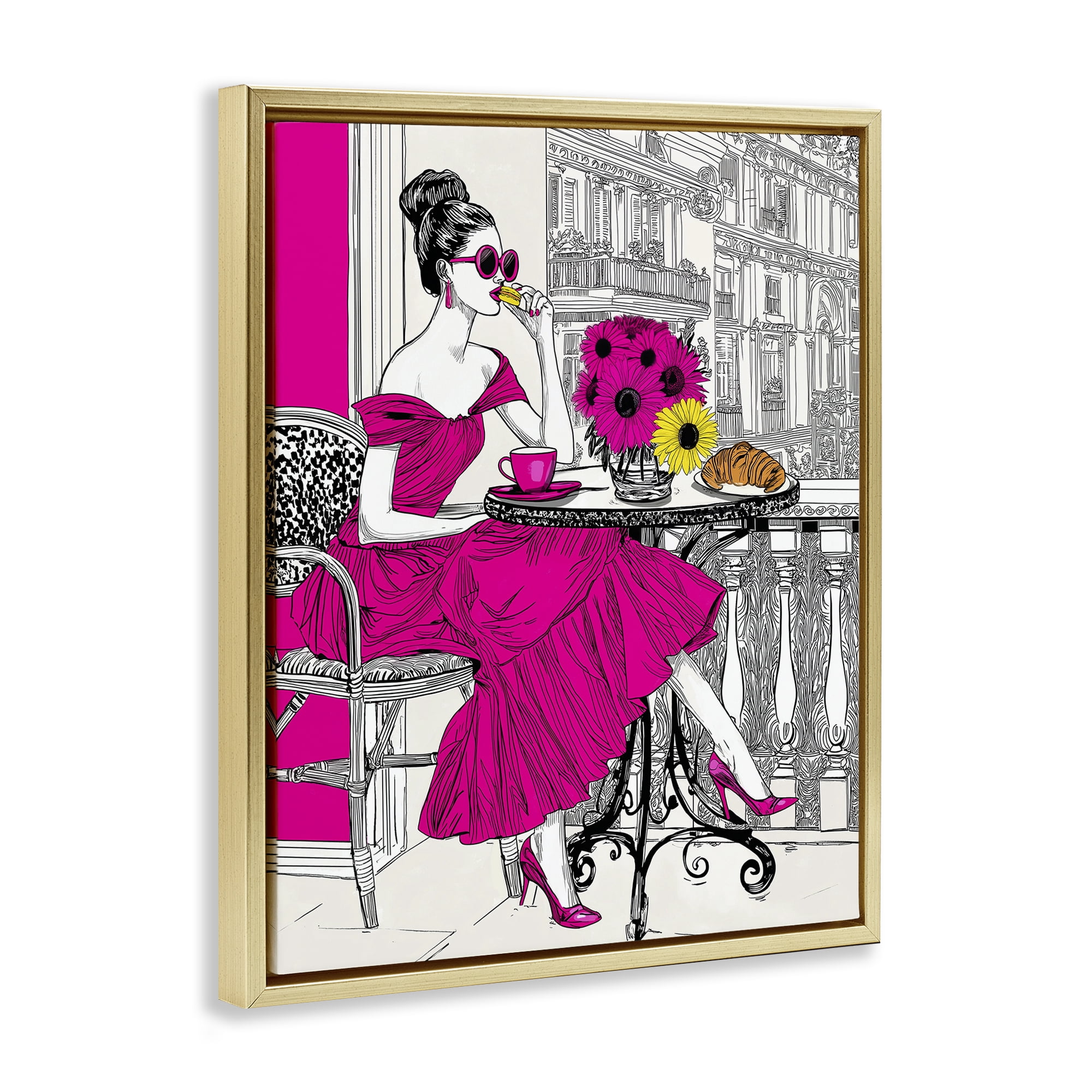 Stupell Industries Glamorous Brunch on Balcony Gold Framed Floater Canvas Wall Art, design by Jess Stempel