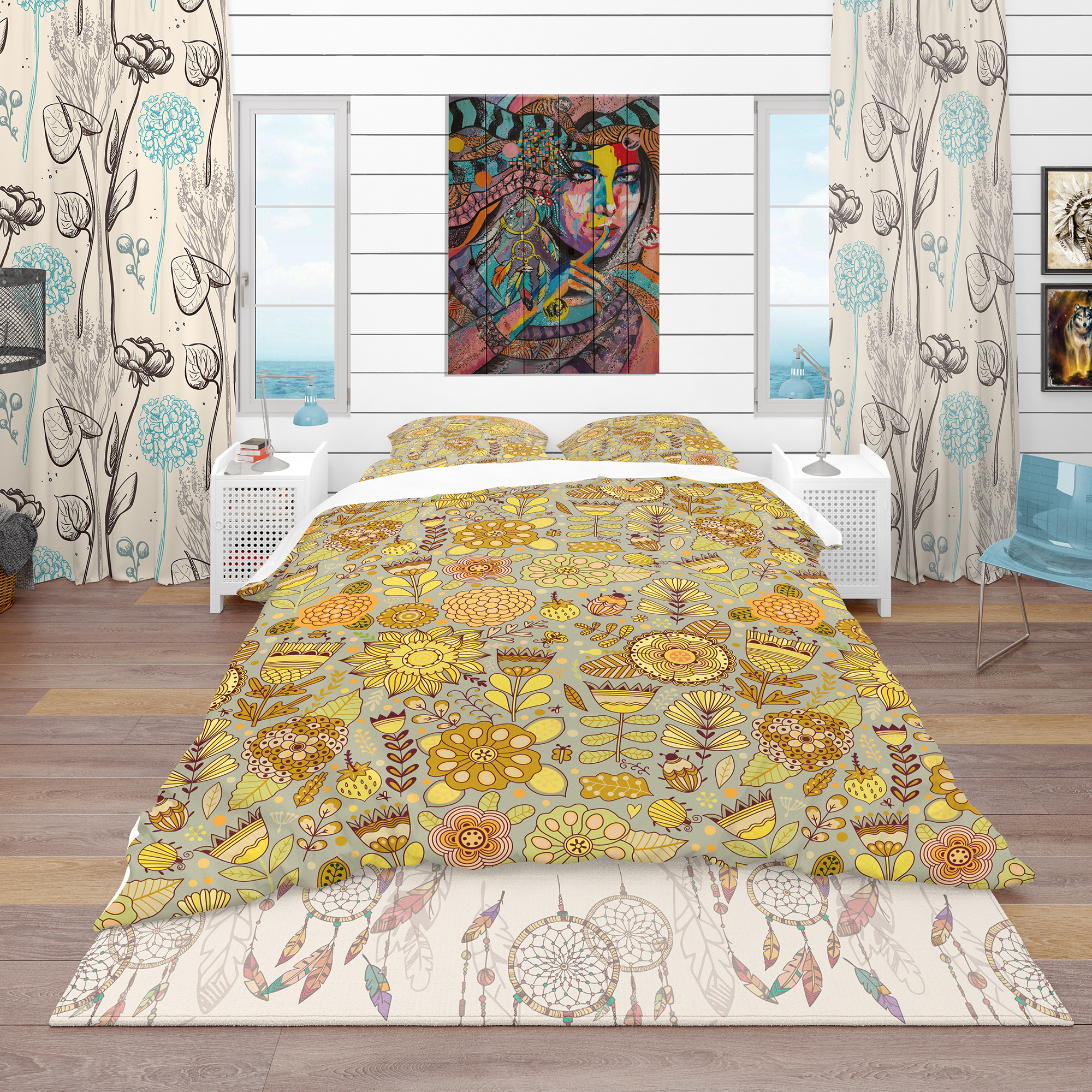 Designart 'Flower Pattern Botanic Texture' Modern & Contemporary Duvet Cover Set