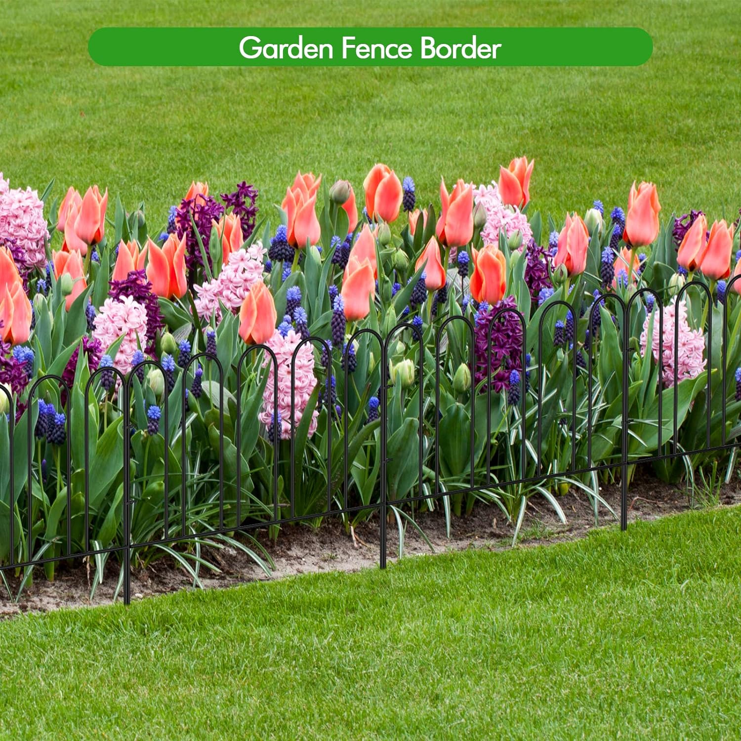 Oumilen 7 Panels Decorative Garden Fence, 12.7″ (H) x 10FT (L) Outdoor Patio Metal Wire Garden Animal Barrier