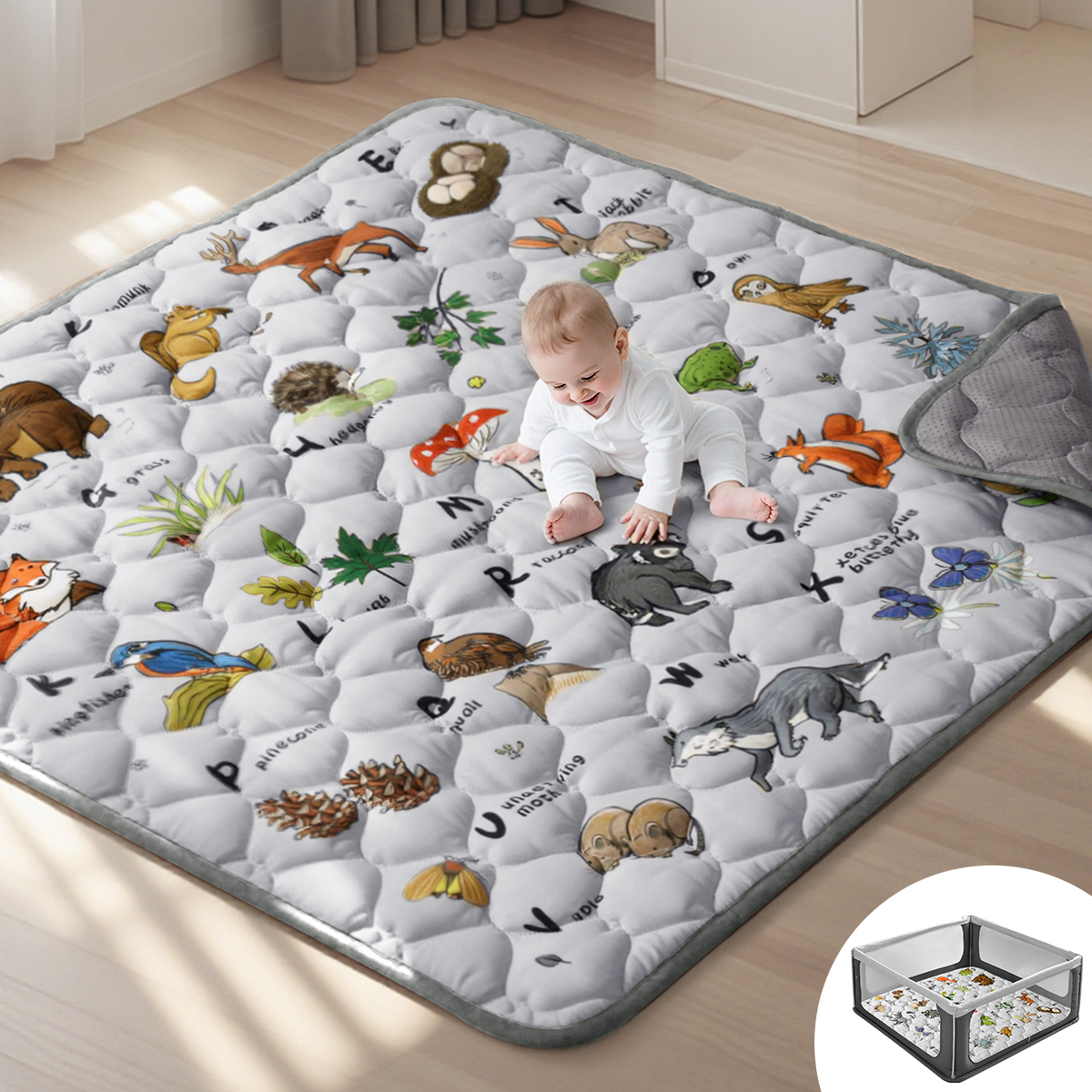 Caveen Baby Play Mat, Foldable Soft Padded, 50" x 50", Gray photo 1