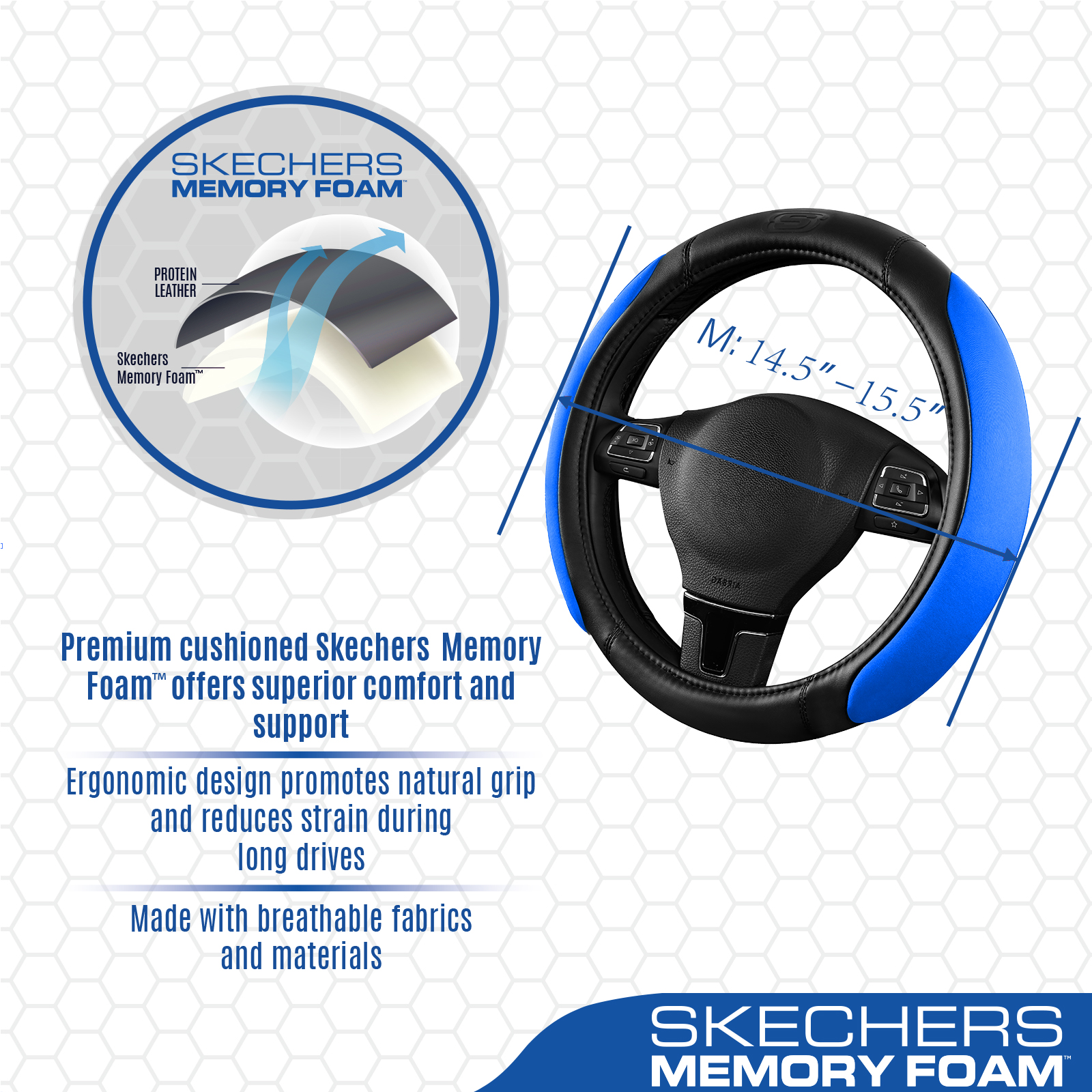 Skechers Memory Foam Steering Wheel Cover, Blue photo 6
