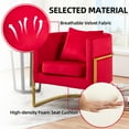 thumbnail image 5 of Velvet Accent Barrel Chairs Set of 2, Modern Arm Club Chair Set with Pillow for Living Room / Bedroom / Guest Reception, Channel Tufted, Gold Finish Base, Red, 5 of 7