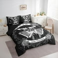thumbnail image 4 of Manfei Couple Skeleton Skull 7 Pieces Bedding Comforter Set, Romantic Gothic Bride Full Bedding Set, Bohemian Valentines Day Reversible Fitted Sheet Flat Sheet, Microfiber Bedroom Decor, 4 of 8