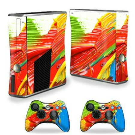 MightySkins XBOX360S-Paint Strokes Skin Decal Wrap for Xbox 360 S Slim Plus 2 Controllers - Paint Strokes Each Microsoft Xbox 360 S Slim Skin kit is printed with super-high resolution graphics with a ultra finish. All skins are protected with MightyShield. This laminate protects from scratching  fading  peeling and most importantly leaves no sticky mess guaranteed. Our patented advanced air-release vinyl guarantees a perfect installation everytime. When you are ready to change your skin removal is a snap  no sticky mess or gooey residue for over 4 years. This is a 8 piece vinyl skin kit. It covers the Microsoft Xbox 360 S Slim console and 2 controllers. You can t go wrong with a MightySkin. Features Hundreds of different designs Microsoft Xbox 360 S decal skin Microsoft Xbox 360 S case Microsoft Xbox 360 S skin Microsoft Xbox 360 S cover Microsoft Xbox 360 S decal Bonus Free matching wallpaper Quick and easy to apply Protect your Microsoft Xbox 360 S Slim from dings and scratchesSpecifications Design: Paint Strokes Compatible Brand: Microsoft Compatible Model: Xbox 360 Slim Console - SKU: VSNS70335