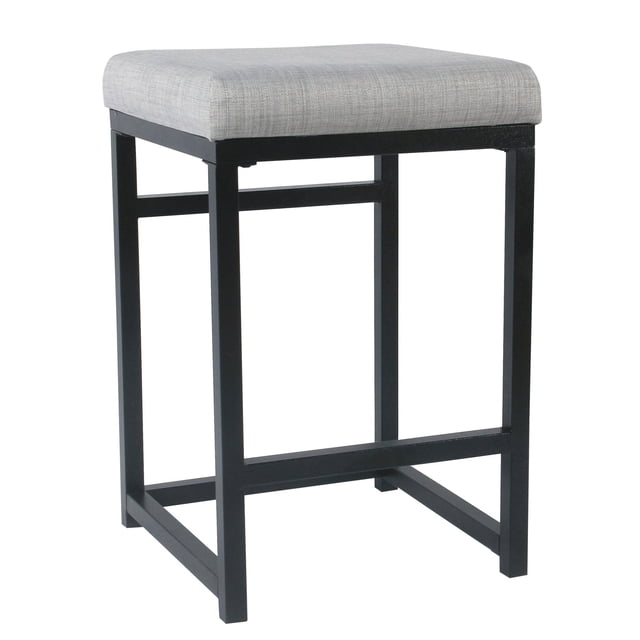 Taburete de metal Benzara, asiento acolchado de tela gris, 41 x 41 x 61 cm