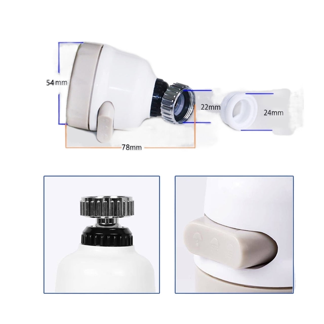 Kitchen Faucet Aerator Adjustable Three Mode Sprayer Filter Diffuser Water Saving Nozzle Bath Faucet Connector Easy To Clean ,Easy to Use