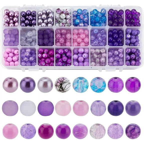 720pcs 8mm Purple Glass Beads 24 Color Round Bracelet Beads Loose Crystal Beads Craft Beads Bulk for Friendship Bracelet Earring Necklace Jewelry Making Halloween Christmas Tree Ornament DIY