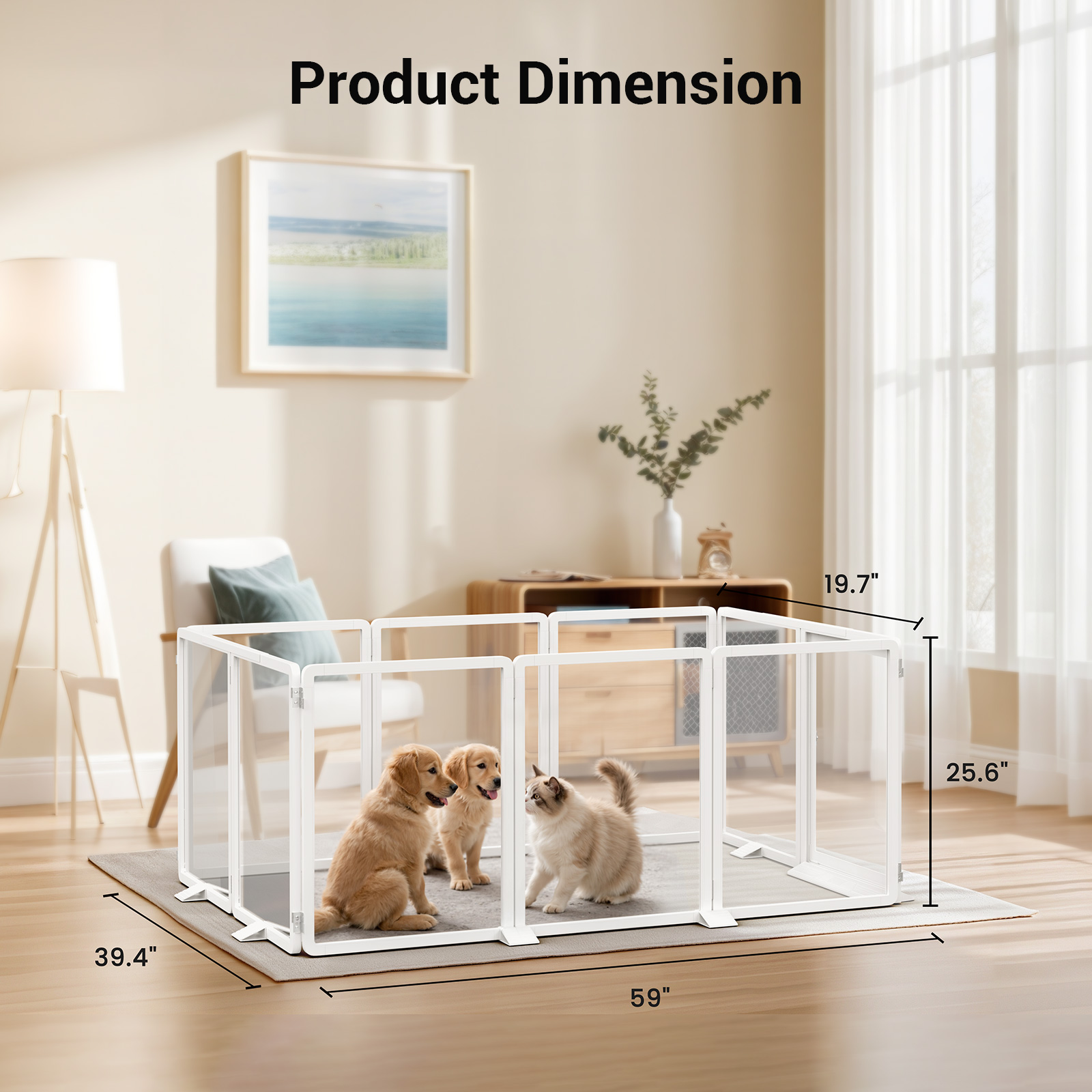 Mophoto Clear Acrylic Pet Playpen, 25.6" H Transparent Dog Fence with Support Feet, Sturdy & Stylish Indoor Enclosure for Puppy, Cat, Rabbit, Easy to Assemble & Clean