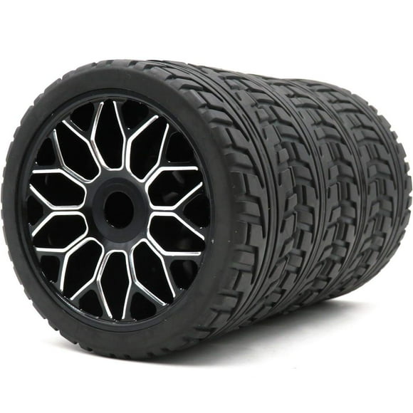 HOBBYSOUL RC 1/8 On Road Tires & Aluminum 1/8 Scale Wheels 17mm Hex Rims for Kyosho mp9e EVO, Arrma Typhoon, Redcat, Losi, HPI, HPS, (4-Pack, Pre-Glued)