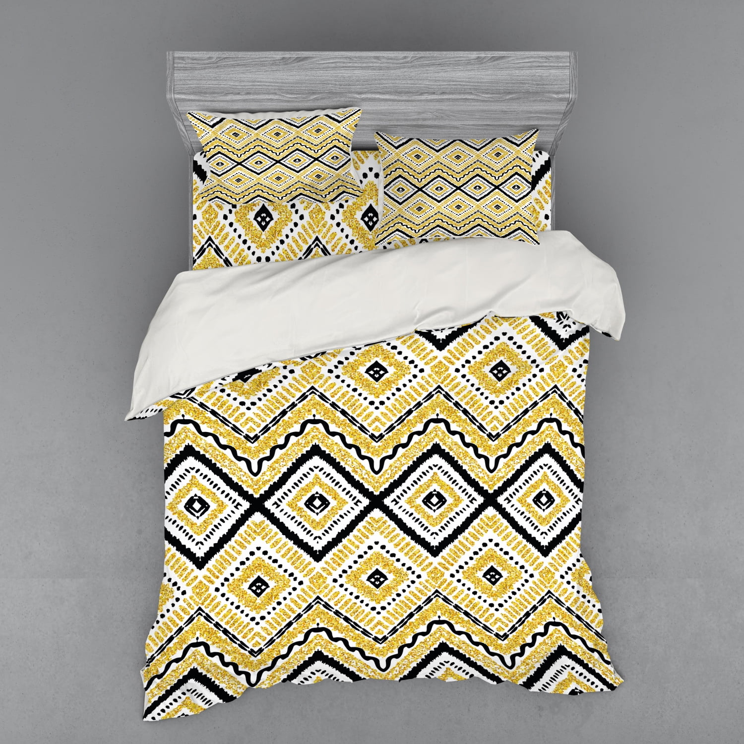 Ambesonne Ethnic Bedding Set 4 Pcs, Chevron Waves Tribal, Queen, Yellow