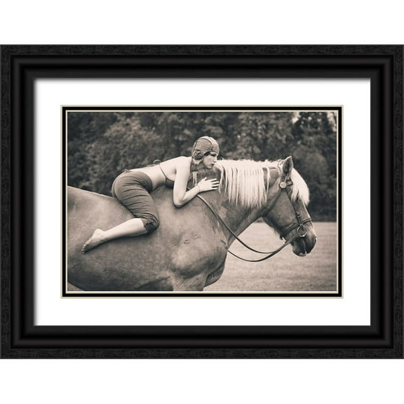 JAE 14x11 Black Ornate Wood Framed with Double Matting Museum Art Print Titled - Off To The Races