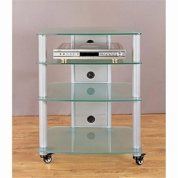 Silver Poles 4 Frosted Glass Shelves AV Stand - Silver