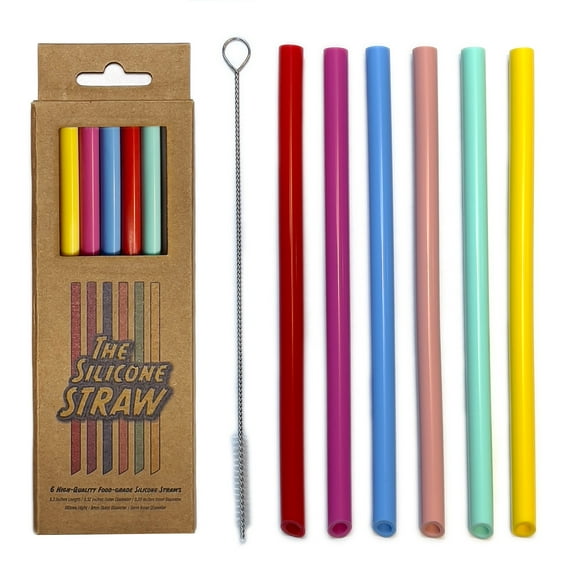 The Silicone Straw, 6 High Quality Food-Grade Silicone Straws, BPA Free, Thick & Reusable Soft Straws, Hard to Chip Straws