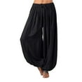 thumbnail image 2 of Lroveb Palazzo Pants for Women,High Waisted Baggy Hippie Gypsy Boho Pants, Plus Size Solid Color Casual Loose Pants Yoga Trousers Black, 2 of 6