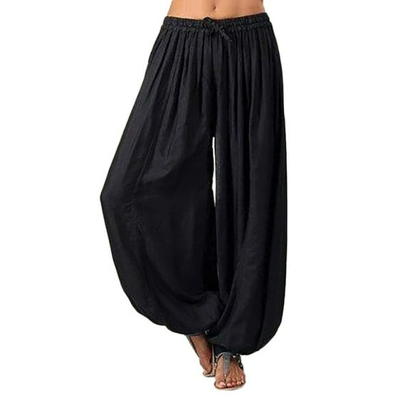 TRUBKH Linen Pants,wide Leg Linen Pants for Women,baggy Pants Women,skinny Jeans for Women,gauze Pants for Women Casual Summer,plus Size Solid Color Casual Pants Yoga Pants Trousers Black L