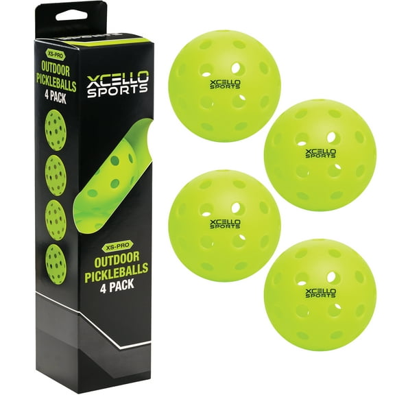Xcello Sports Durable Outdoor Pickleball, Neon Green, 4 Count