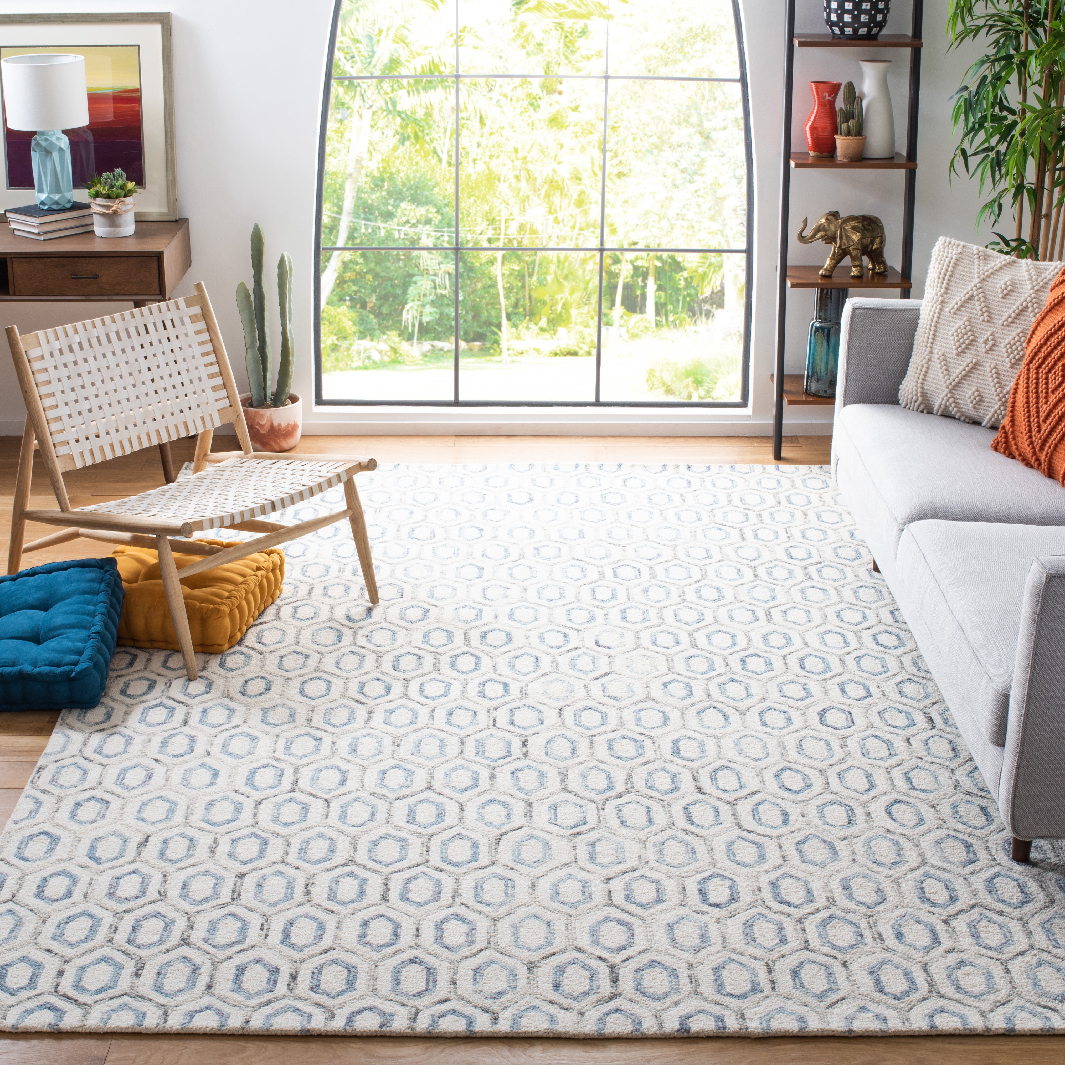 SAFAVIEH Metro Jessamine Geometric Area Rug, Ivory/Blue, 8' x 10'