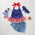 thumbnail image 7 of Sopiago Toddler Baby Girl Fourth of July Outfits Halter Star Top + Ripped Hole Denim Shorts Kids 4th of July Toddler Girl Clothes Set Blue,12-18 Months, 7 of 7