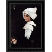 Portrait of a Brittany Girl 19x24 Black Ornate Wood Framed Canvas Art by Bouveret, Pascal Adophe Jean Dagnan