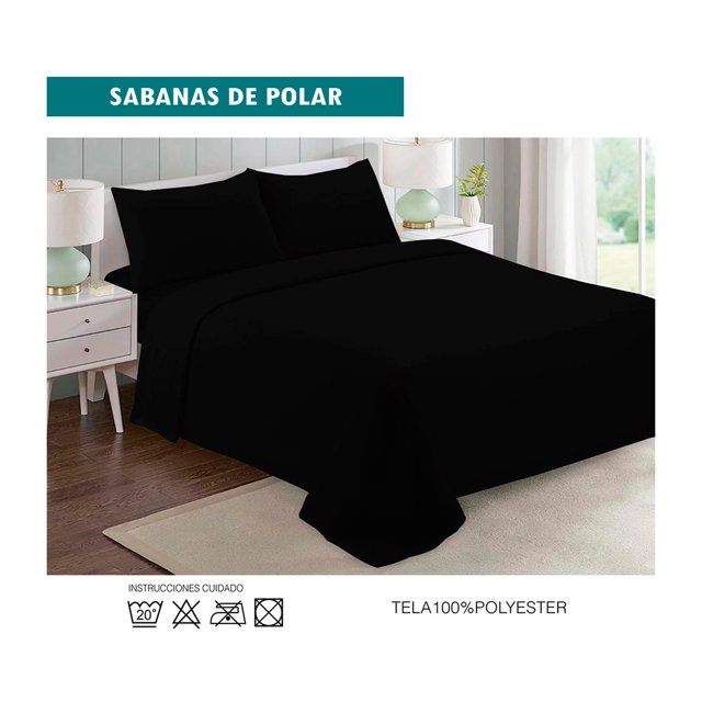 Juego de sábanas de forro polar para otoño e invierno 2.0, tamaño queen, color negro