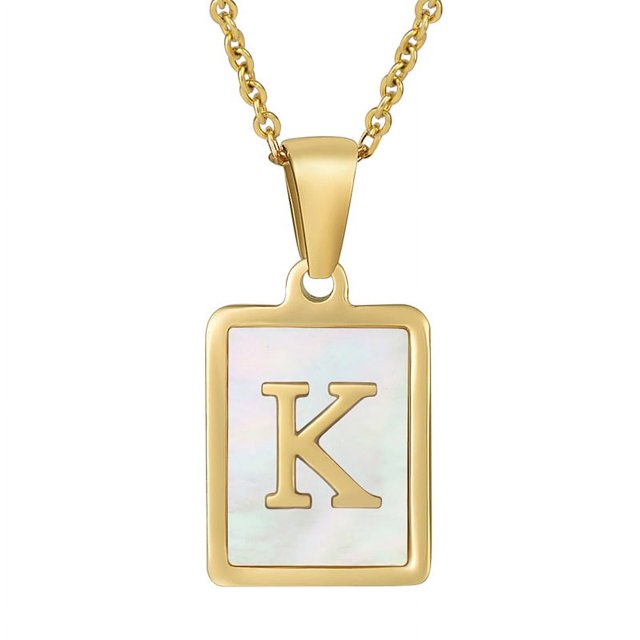 Collar de acero inoxidable con letras de concha de viento para mujer, colgante de primera letra inglesa de acero de titanio cuadrado