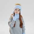 thumbnail image 2 of WEGFTDUOP 4-10 Years Old Boys And Girls Winter Outdoor Plus Velvet Warm Children's Ear Protection Knitted Wool Hat Neck Glove Three-piece Set, 2 of 4