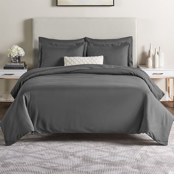 Nestl Duvet Cover 5 Piece Set - 2 Pillow Shams and 2 Pillowcases - Ultra Soft Double Brushed Microfiber Hotel Quality - Twin (68"x90") - Gray