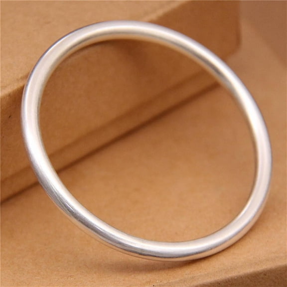 HOOUN 1PCS Pure S990 Fine Silver Bangle Women Lucky Simple Matte Round Bracelet 14-15g